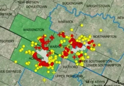 Military bases and surrounding affected wells - Bucks County Beacon - What We Do Know Will Kill Us, Too