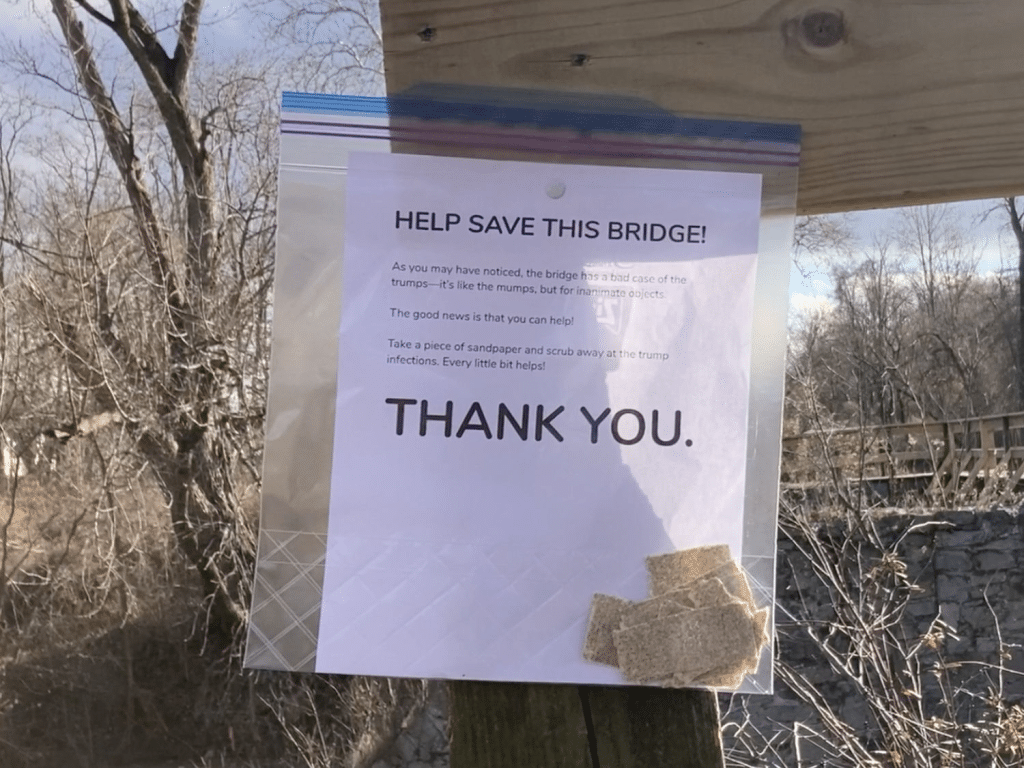 image 10 - Bucks County Beacon - Lambertville Artist Practices Creative Resistance to Transform MAGA Vandalism at a Local Park