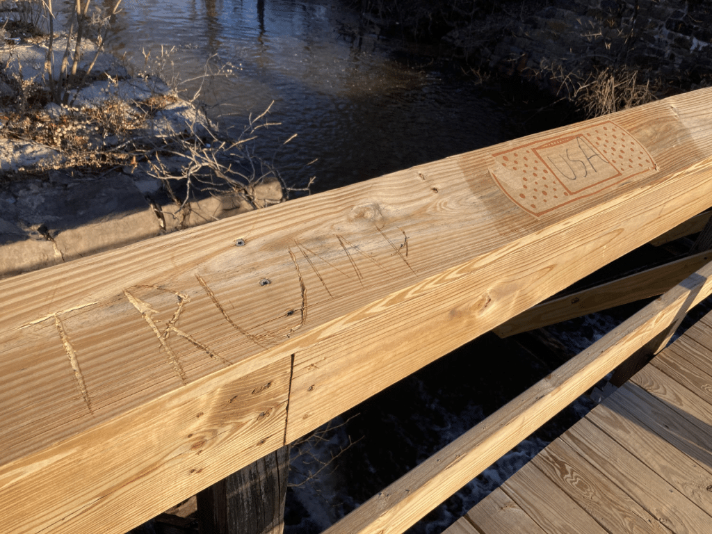 image 8 - Bucks County Beacon - Lambertville Artist Practices Creative Resistance to Transform MAGA Vandalism at a Local Park