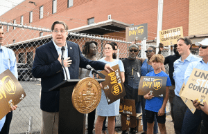 Rep Brennan speaking at UPS rally e1728695520885 - Bucks County Beacon - 2024 Election Results