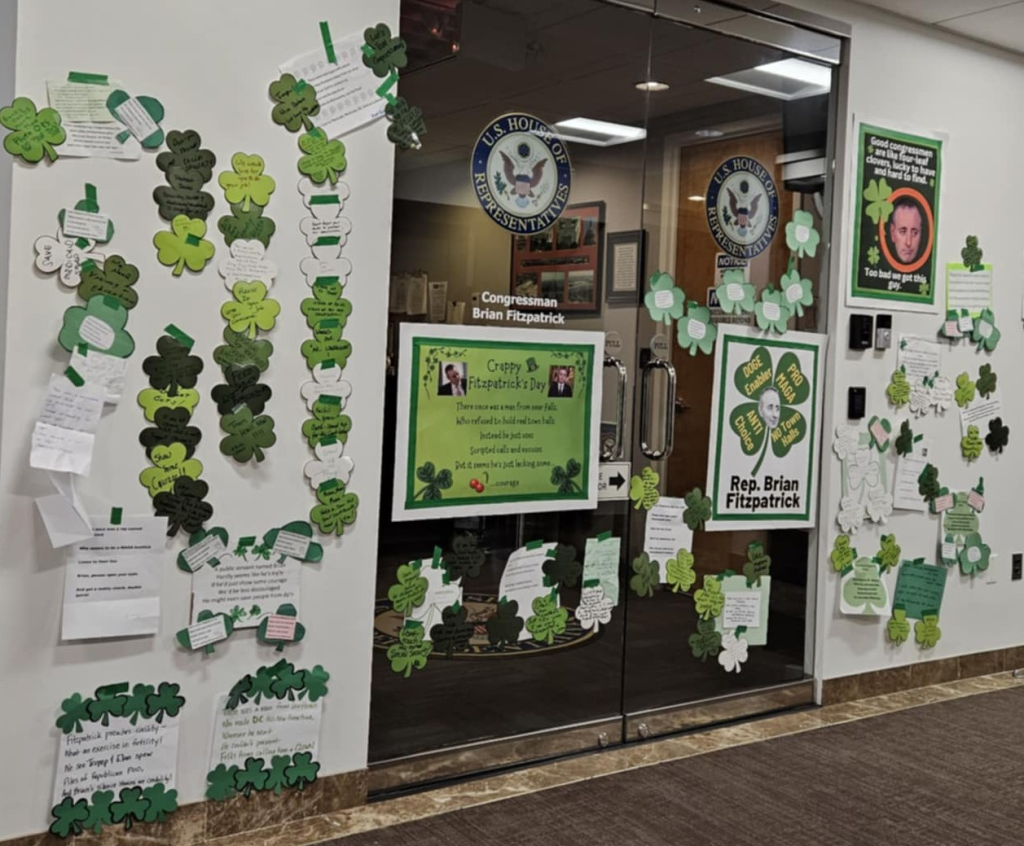 Fitz1 - Bucks County Beacon - Photo Essay: Bucks County Residents Protest Republican Congressman Brian Fitzpatrick for St. Patrick's Day
