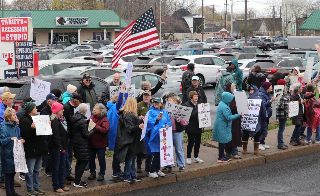 Street View with American Flag - Bucks County Beacon - Photo Essay: ‘Hands Off’ Quakertown Rally Draws 1,000 Protesters