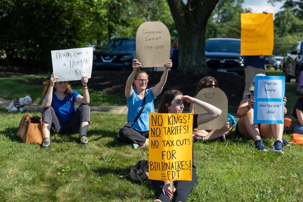 Indivisible DIE IN 11 - Bucks County Beacon - PHOTO ESSAY: Hundreds Participate in Die-in at Congressman Brian Fitzpatrick’s Office to Highlight Deadly Stakes of GOP Budget