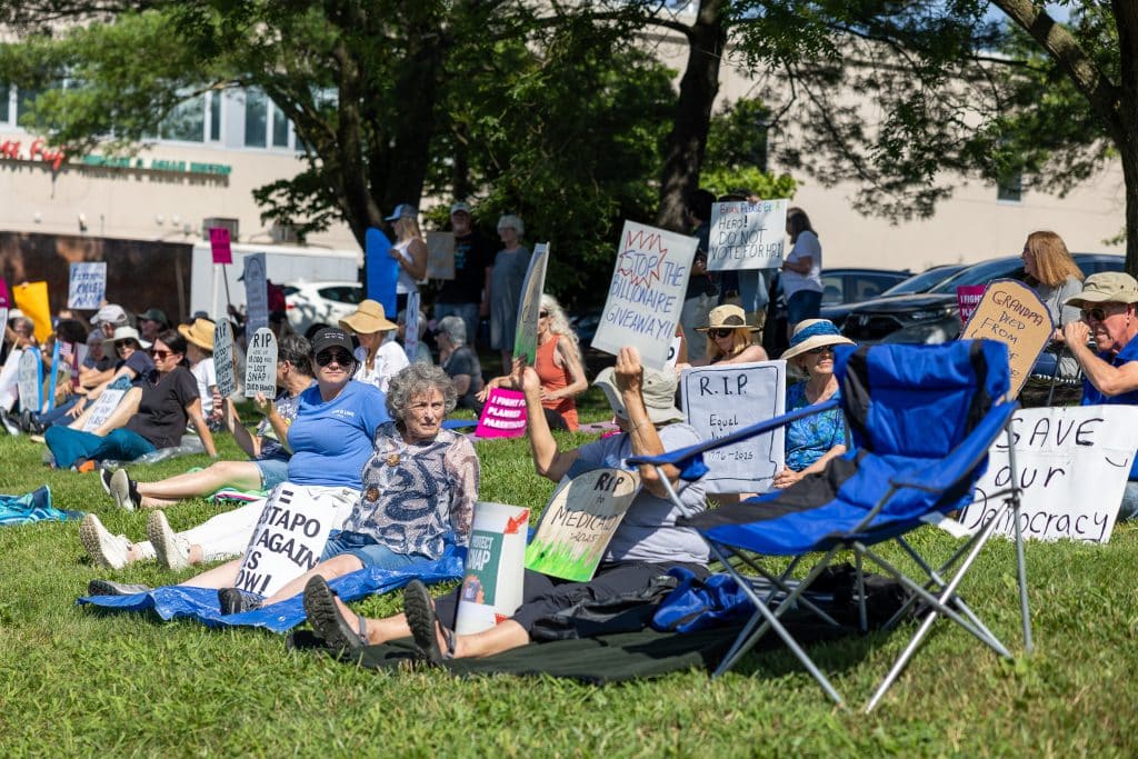 Indivisible DIE IN 8 - Bucks County Beacon - PHOTO ESSAY: Hundreds Participate in Die-in at Congressman Brian Fitzpatrick’s Office to Highlight Deadly Stakes of GOP Budget