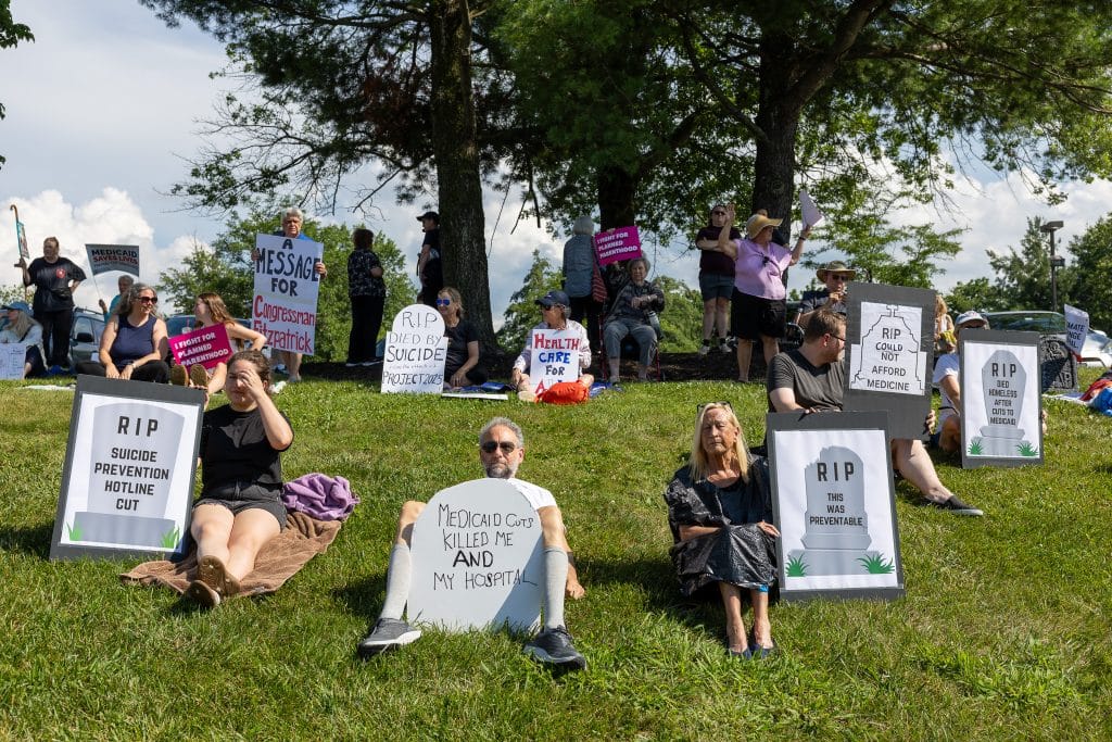 Indivisible DIE IN 9 - Bucks County Beacon - PHOTO ESSAY: Hundreds Participate in Die-in at Congressman Brian Fitzpatrick’s Office to Highlight Deadly Stakes of GOP Budget