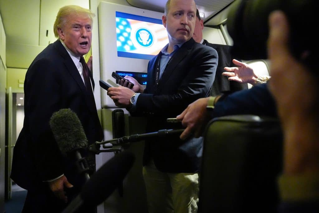 Trump Air Force One War Journalists - Bucks County Beacon - Trump Administration to Media: Tell the Iran War's Story the Way We See It — or Else